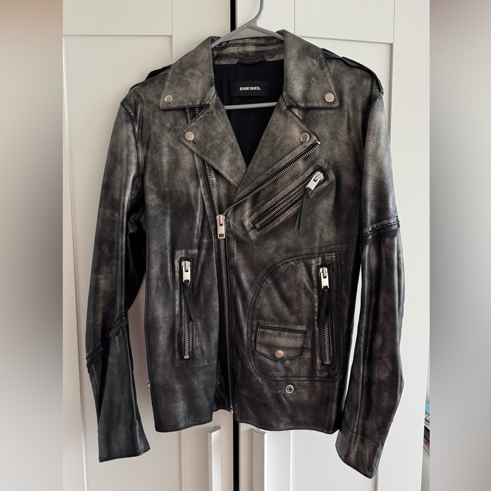 Real leather, Diesel Metallic Silver and Black Jacket, size s, men